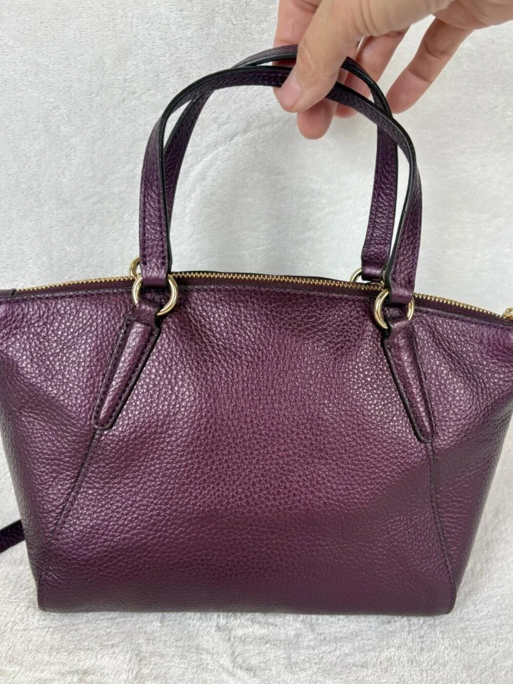 Coach Small Kelsey Satchel in Purple Pebble Leather